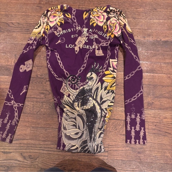EElegant Purple Graphic Long Sleeve Top - Picture 6 of 6